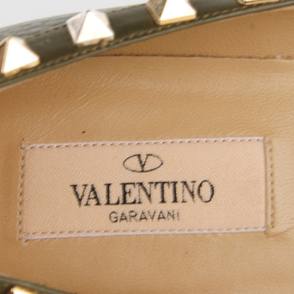 Valentino Garavani Pebbled Calfskin Rockstud Ballerina Flats 35.5 Army Green 8 of 9