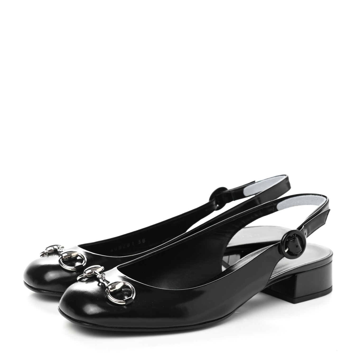 Gucci Regent Calfskin Horsebit Slingback Pumps 38 Black 2 of 10