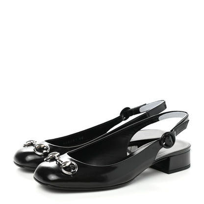 Gucci Regent Calfskin Horsebit Slingback Pumps 38 Black 2 of 10