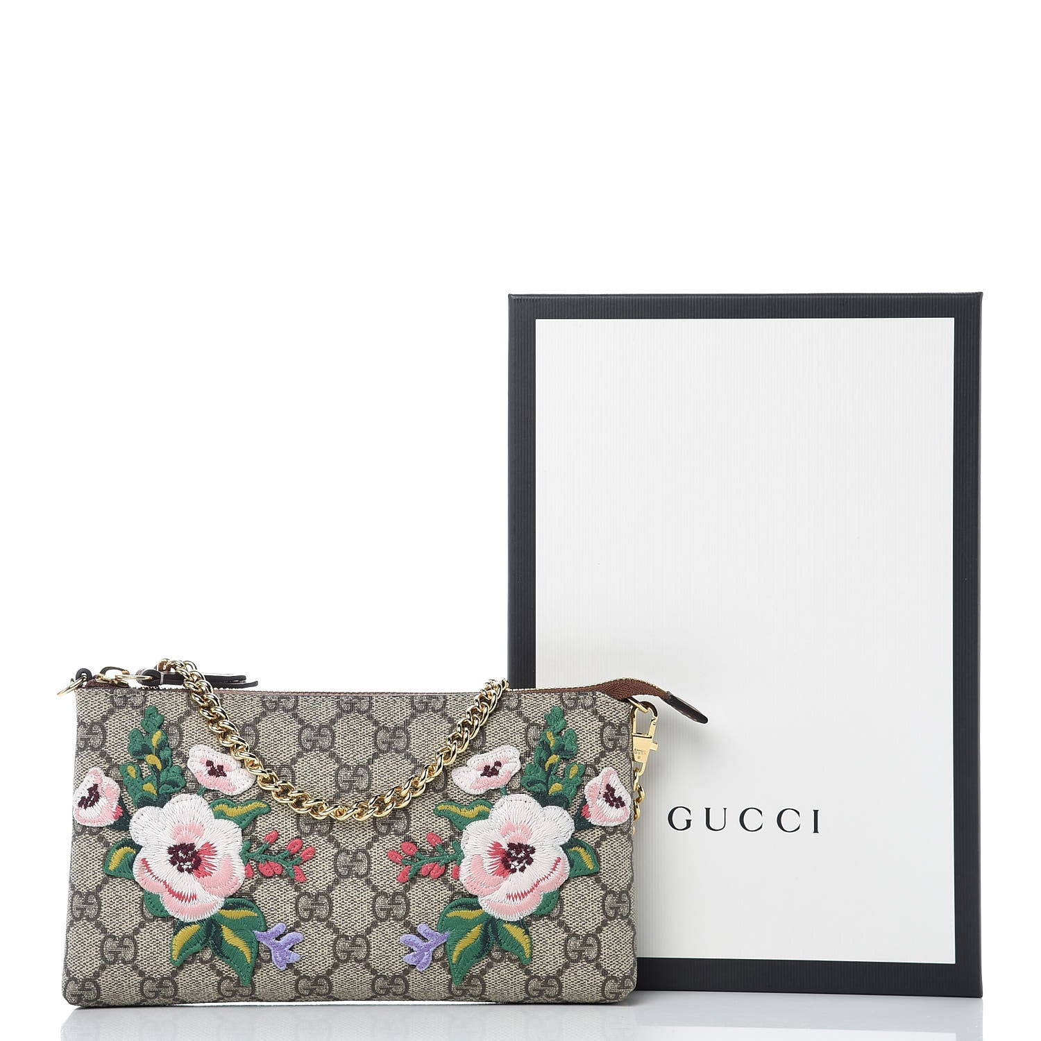 Gucci GG Supreme Monogram Embroidered Flower Chain Wrist Wallet 10 of 10