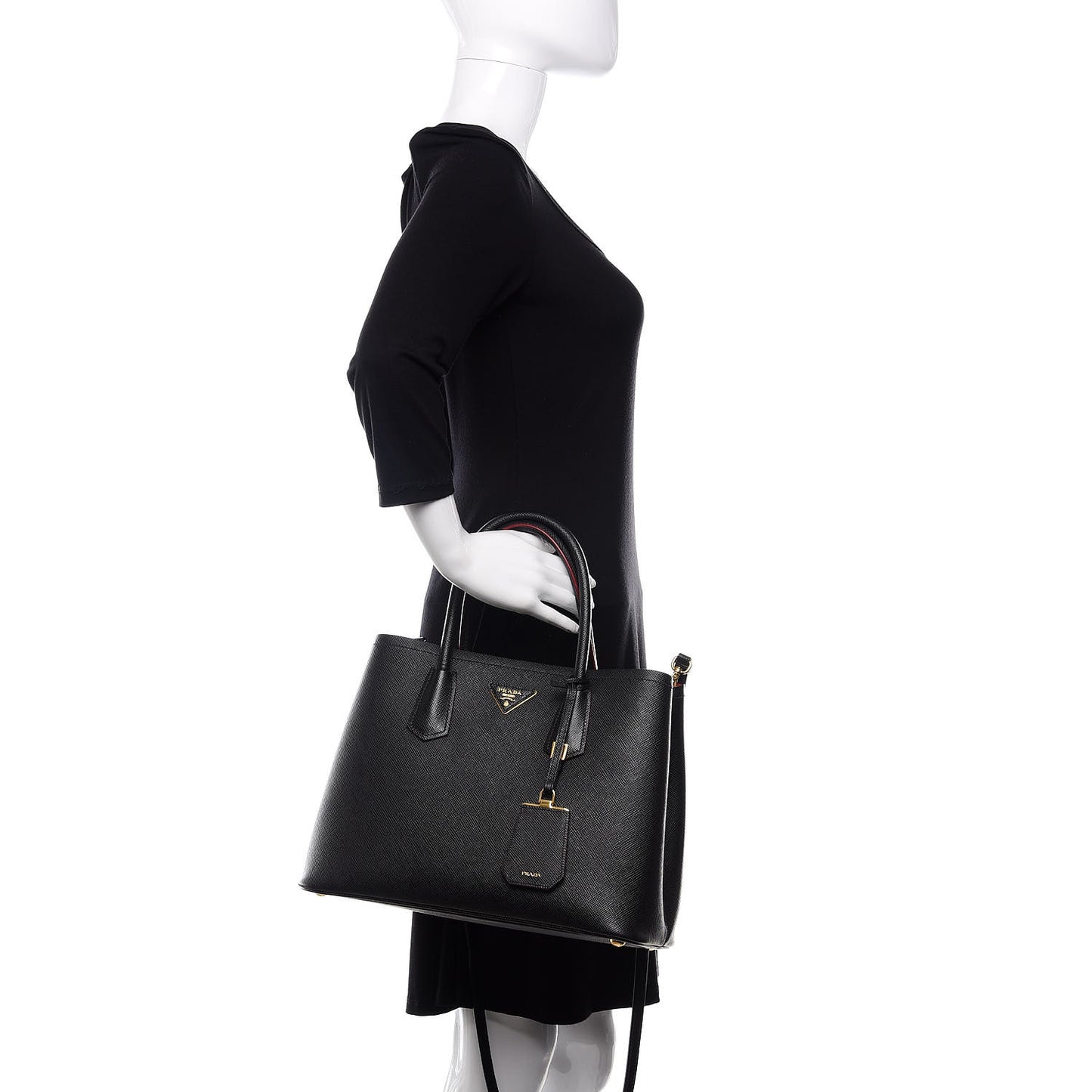 Saffiano Cuir Medium Double Bag Black Fuoco