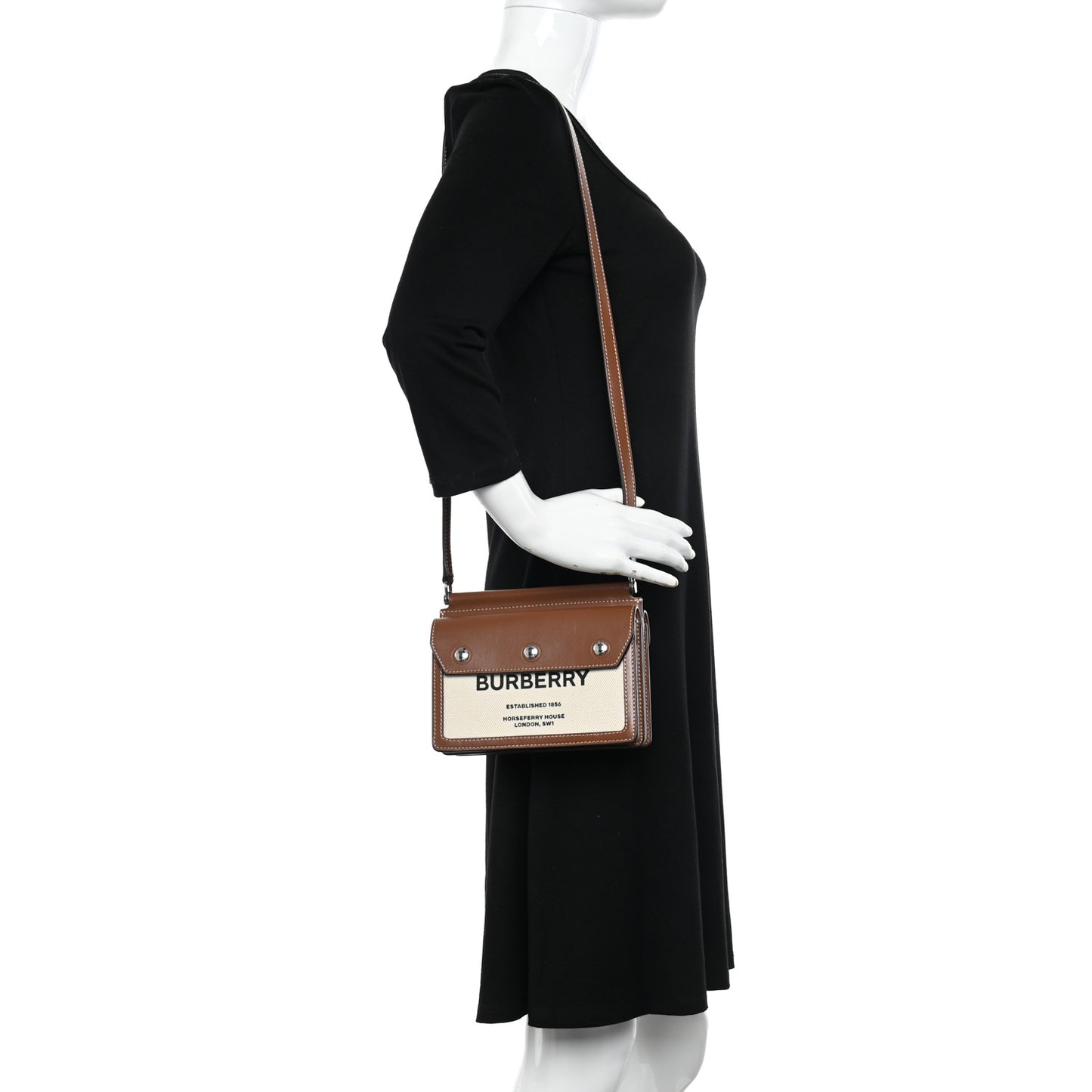 Smooth Calfskin Canvas Horseferry Print Mini Title Bag with Pocket Natural Malt Brown