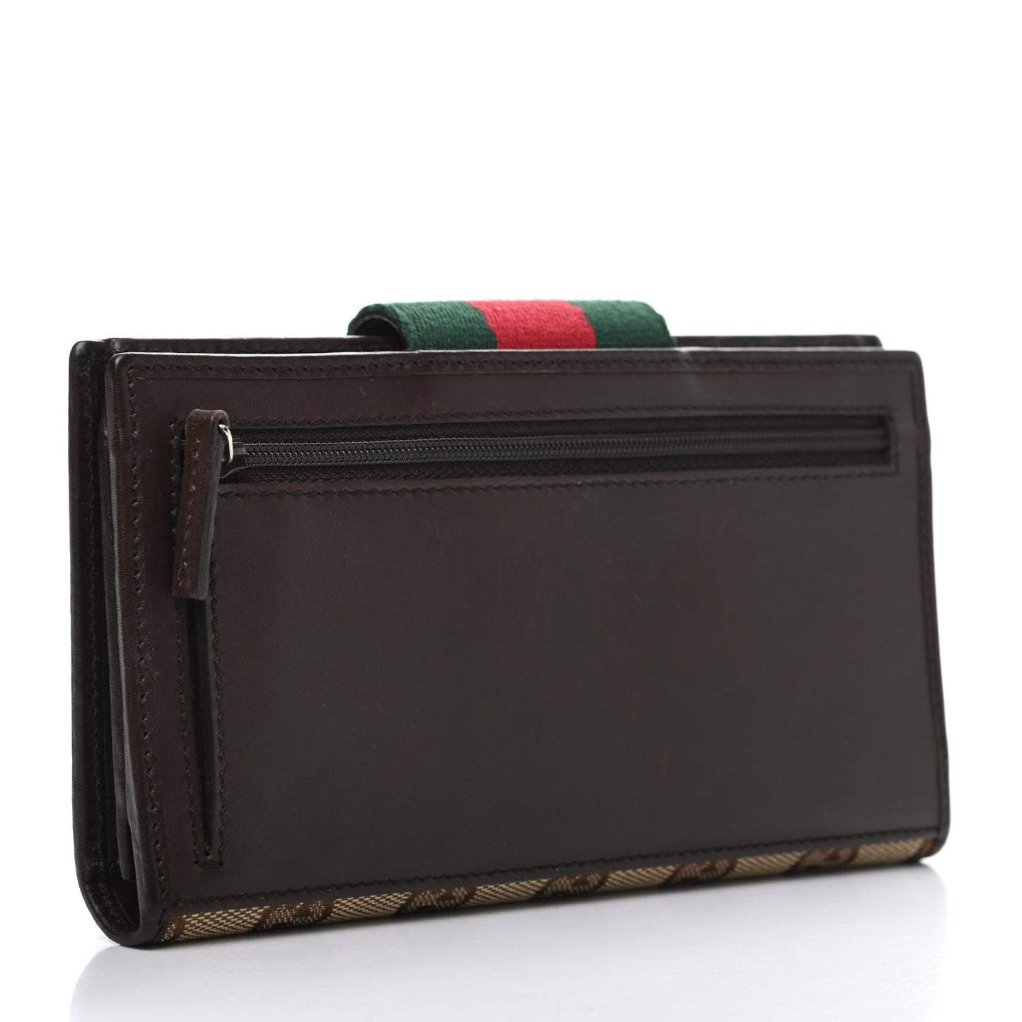 Monogram Calfskin Ladies Web Continental Wallet Beige Ebony Cocoa