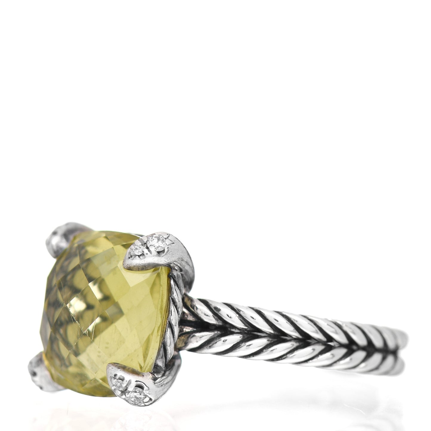 Sterling Silver Diamond Lemon Citrine 11mm Chatelaine Ring 54 7