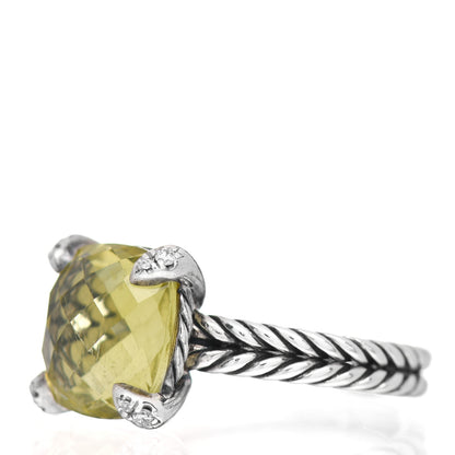David Yurman Sterling Silver Diamond Lemon Citrine 11mm Chatelaine Ring 54 7 3 of 5