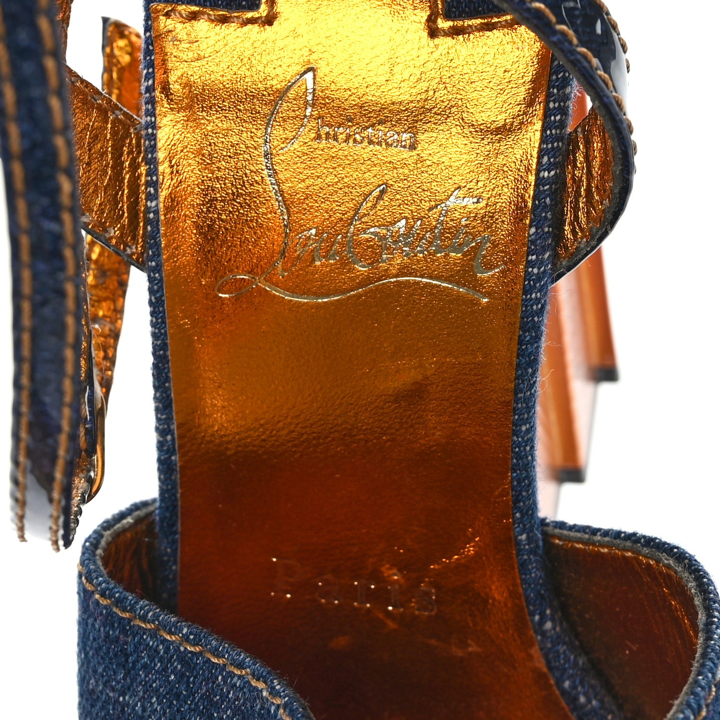 Denim Calfskin Mira Colunata 120 Sandals 36.5 Lin Brandy Gold