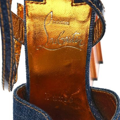Christian Louboutin Denim Calfskin Mira Colunata 120 Sandals 36.5 Lin Brandy Gold 6 of 7