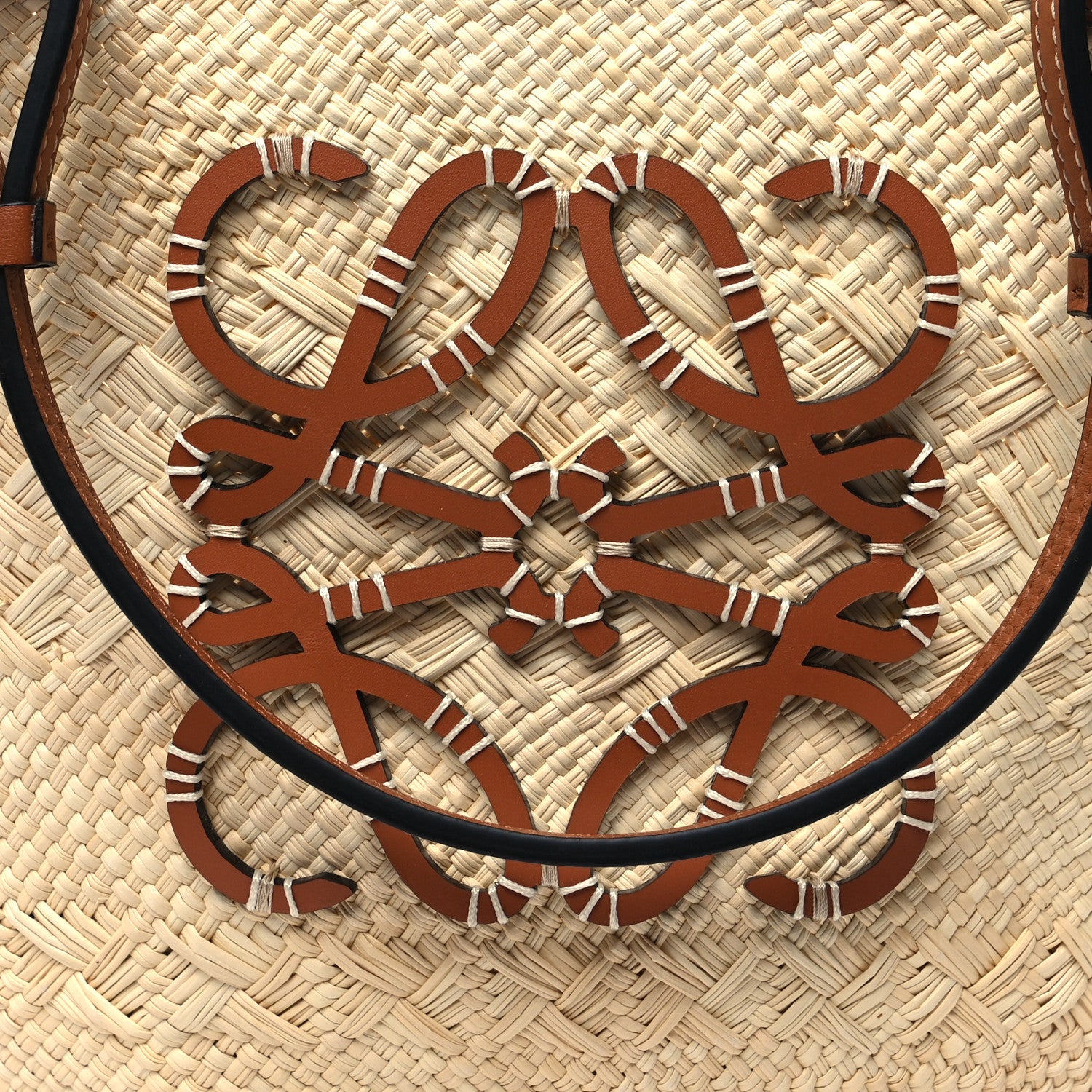 Loewe Calfskin Raffia Small Anagram Basket Tote Bag Natural Tan 7 of 9