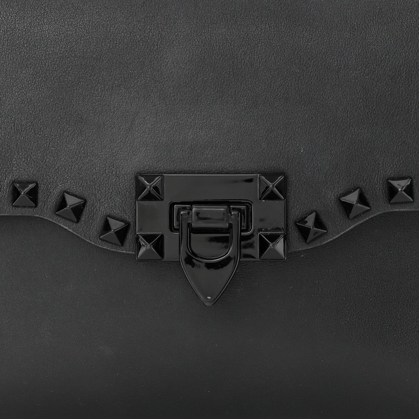 Vitello Monochrome Medium Rockstud Flip Lock Crossbody Bag Black