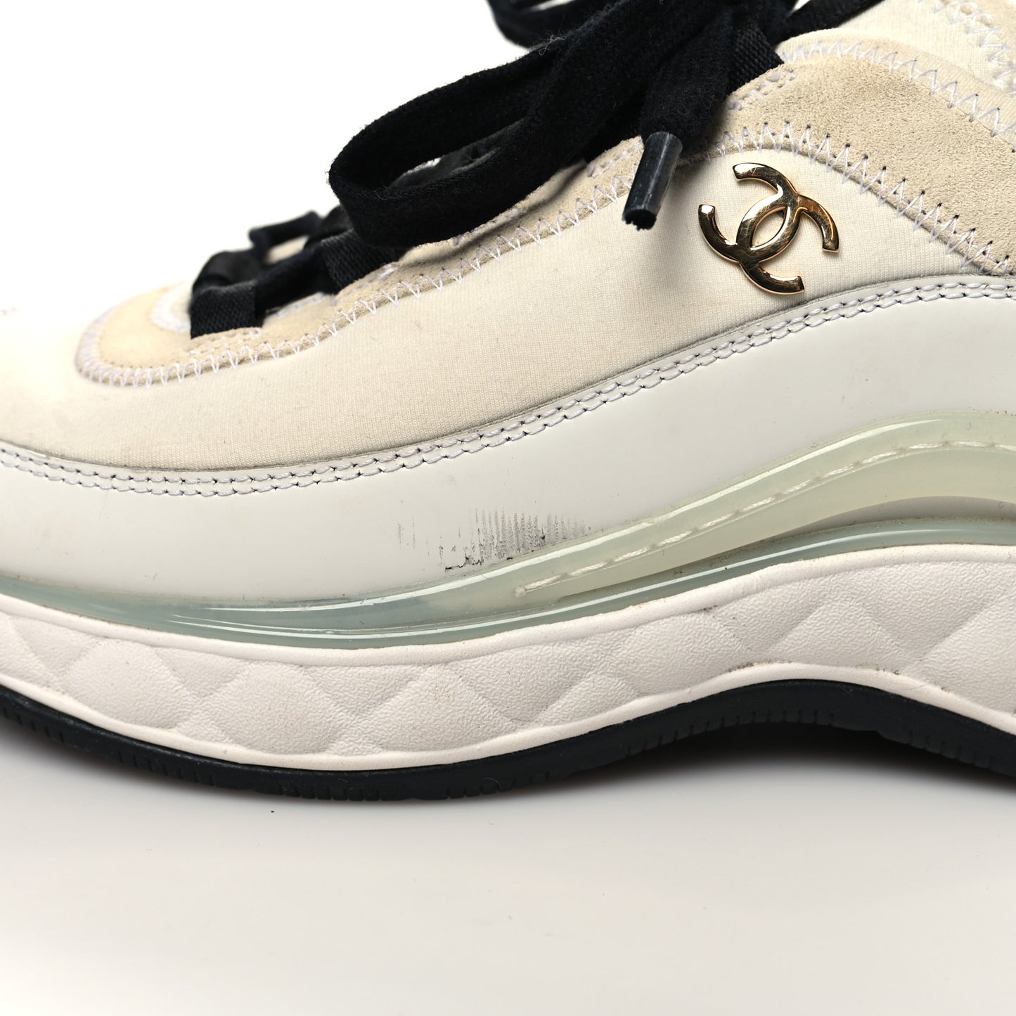 Velvet Calfskin Mixed Fibers CC Sneakers 37.5 Ivory Black
