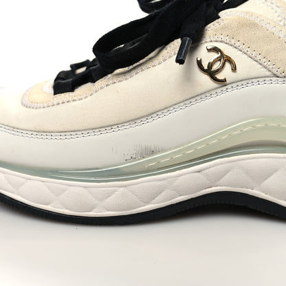 Chanel Velvet Calfskin Mixed Fibers CC Sneakers 37.5 Ivory Black 10 of 11