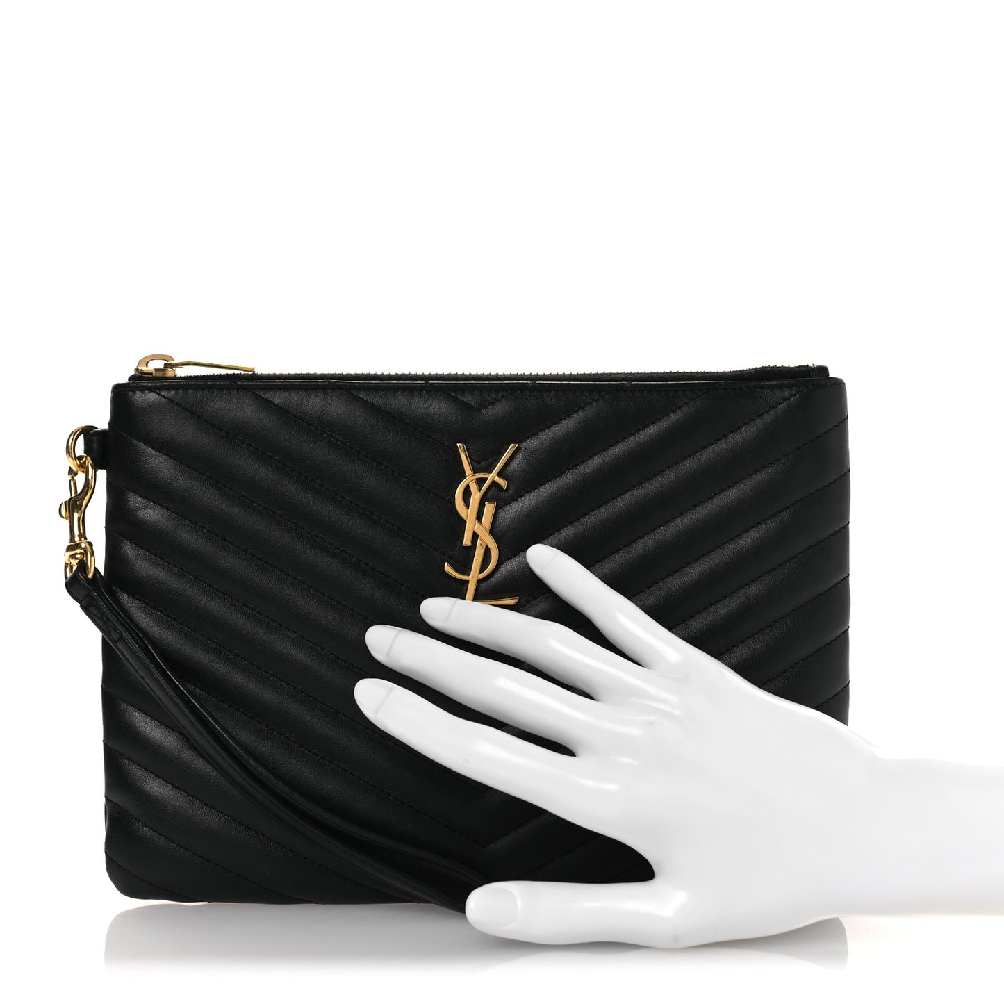 Calfskin Matelasse Chevron Monogram A5 Wristlet Black
