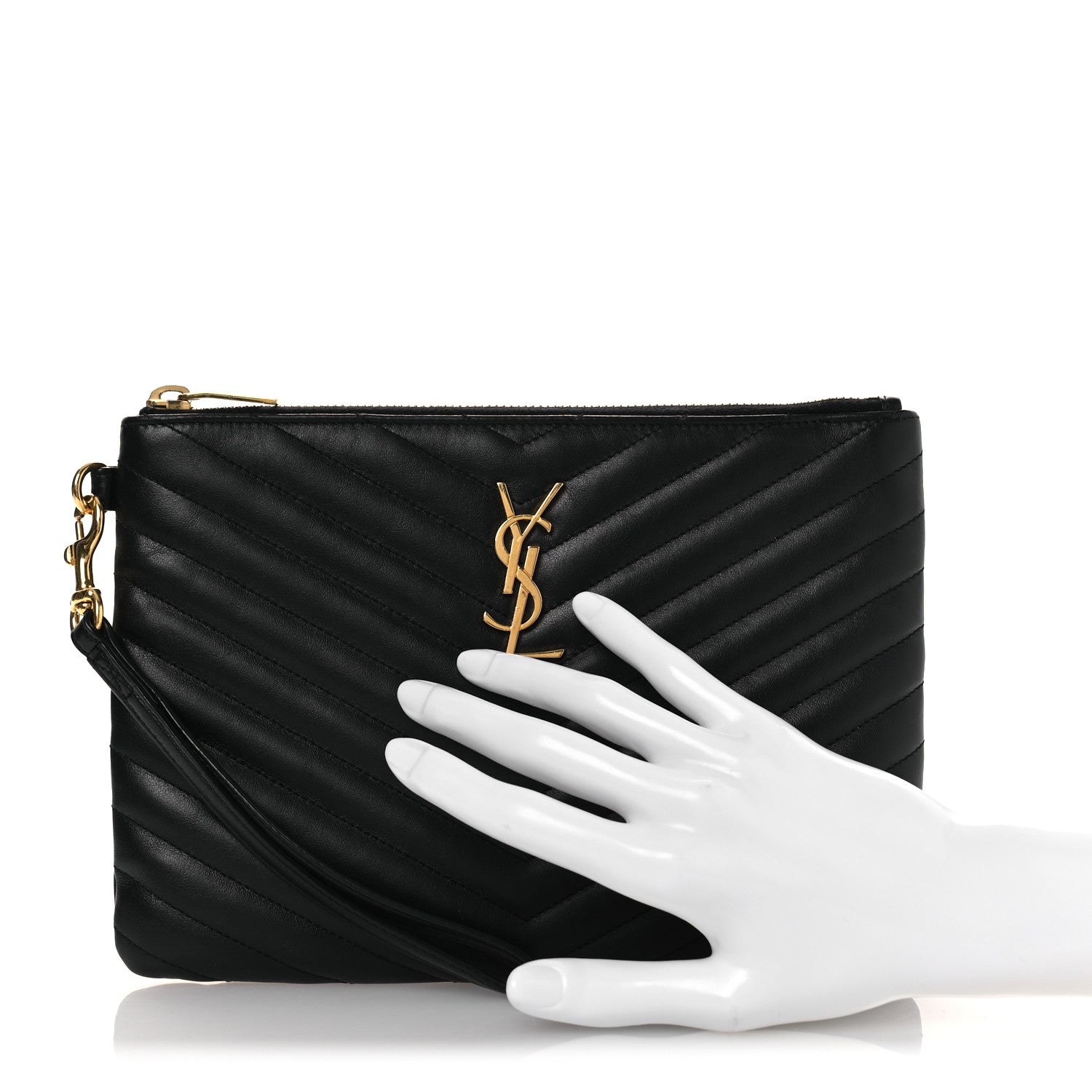 Saint Laurent Calfskin Matelasse Chevron Monogram A5 Wristlet Black 2 of 14
