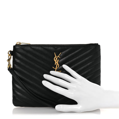 Saint Laurent Calfskin Matelasse Chevron Monogram A5 Wristlet Black 2 of 14