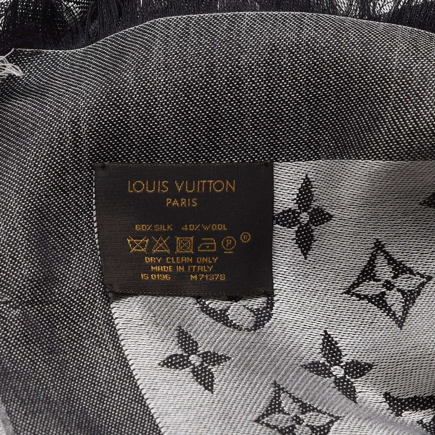 Wool Silk Monogram Denim Shawl Black