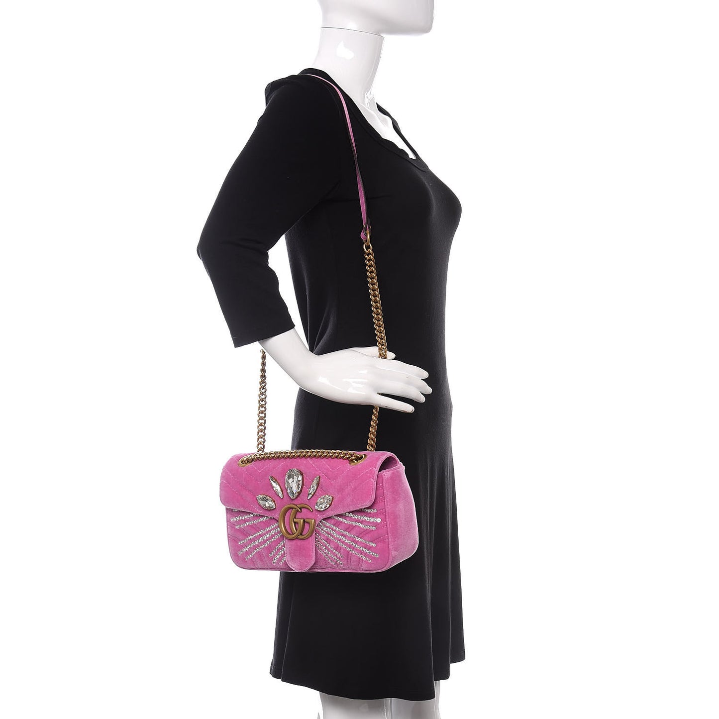 Velvet Matelasse Marquise Crystals Embroidered Small GG Marmont Shoulder Bag Malva