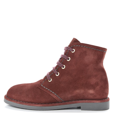 Chanel Suede Calfskin Womens Lace Up Short Boots 35.5 Burgundy 1 of 10