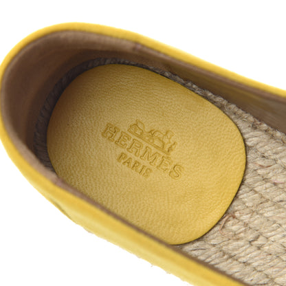 Hermes Suede Goatskin Womens Trip Espadrilles 37 Jaune Citron 6 of 13