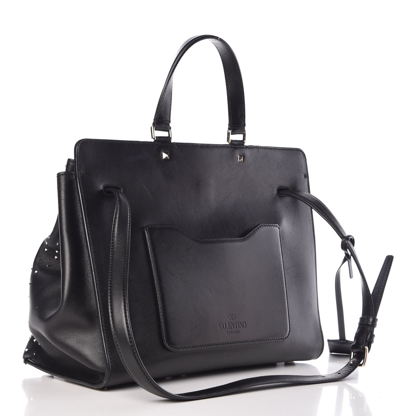 Calfskin Studded Large JoyLock Satchel Black