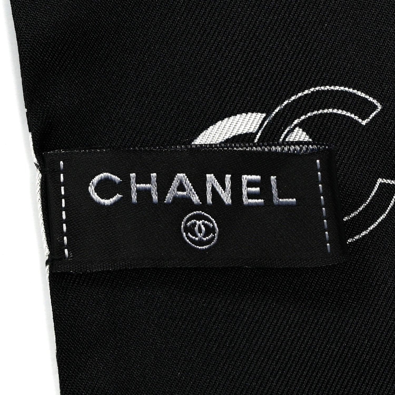 Chanel Silk Slim Camellia CC Bandeau Scarf Black White Pink 3 of 4