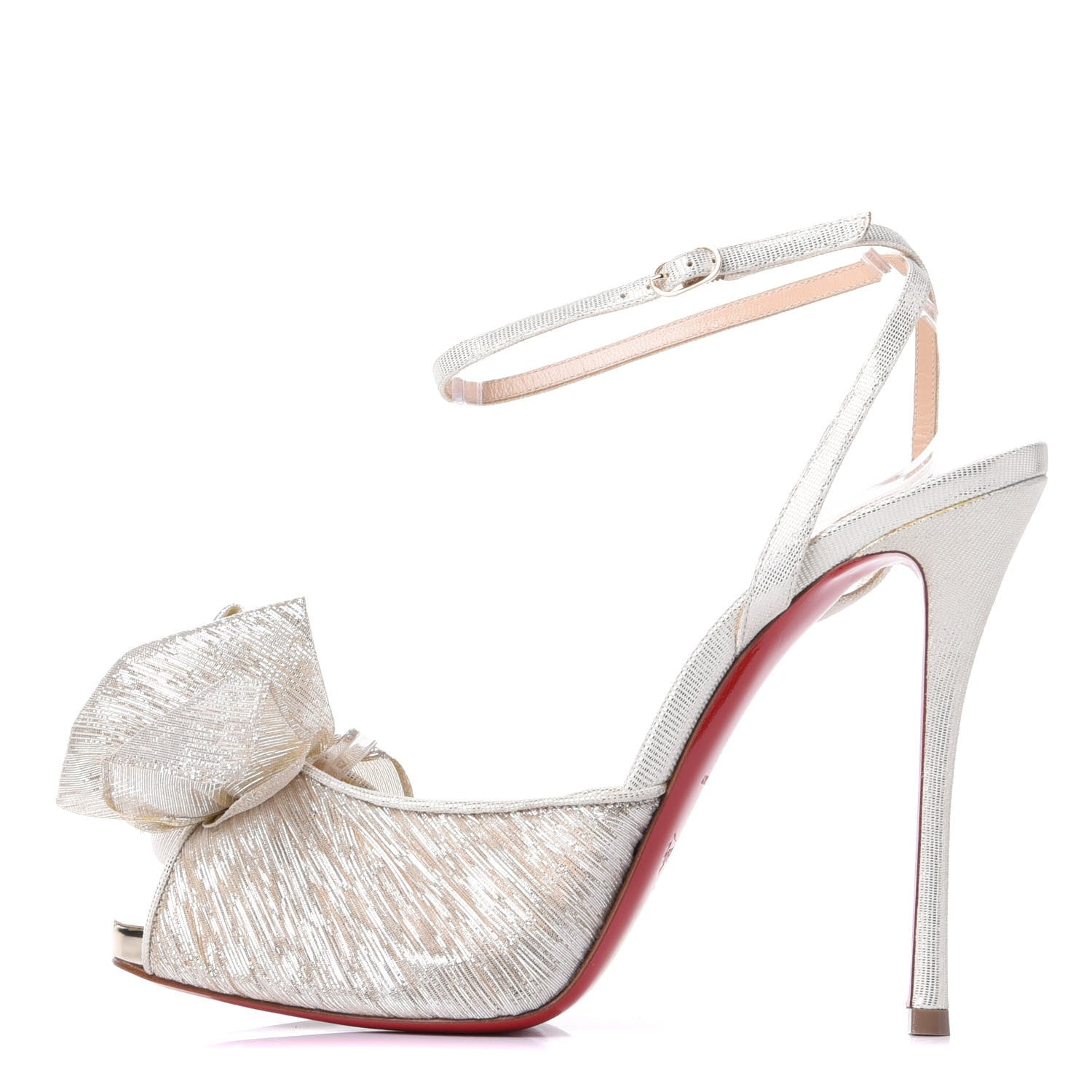 Christian Louboutin Chiffon Lame Bow Artydiva 120 Platform Sandals 39 Platine 1 of 10