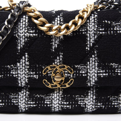 Chanel Tweed Quilted Medium 19 Flap Black White 9 of 10