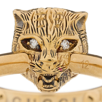 Gucci 18K Yellow Gold Onyx Diamond Le Marché Des Merveilles Feline Ring 49 5 4 of 6