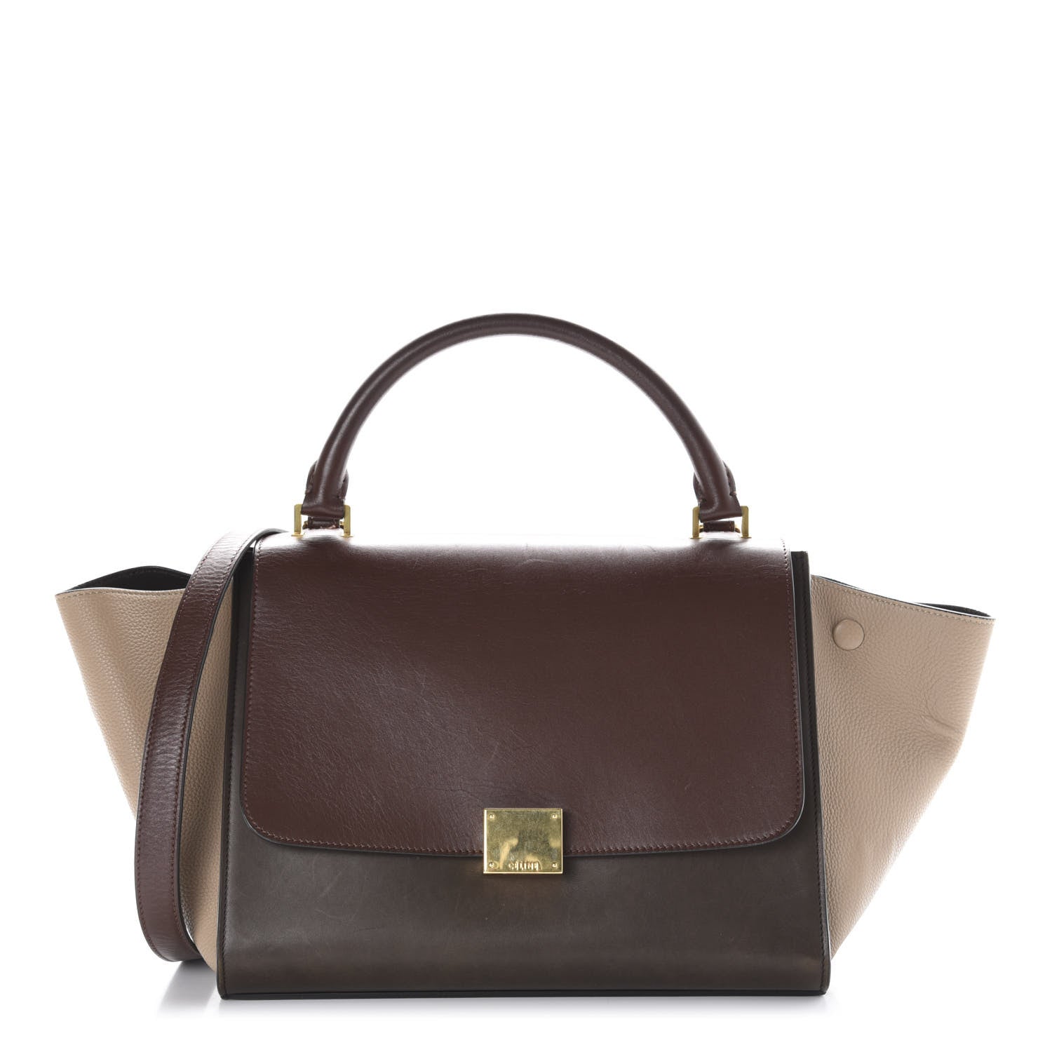 Celine Sleek Calfskin Tri-color Small Trapeze Wine 1 of 11