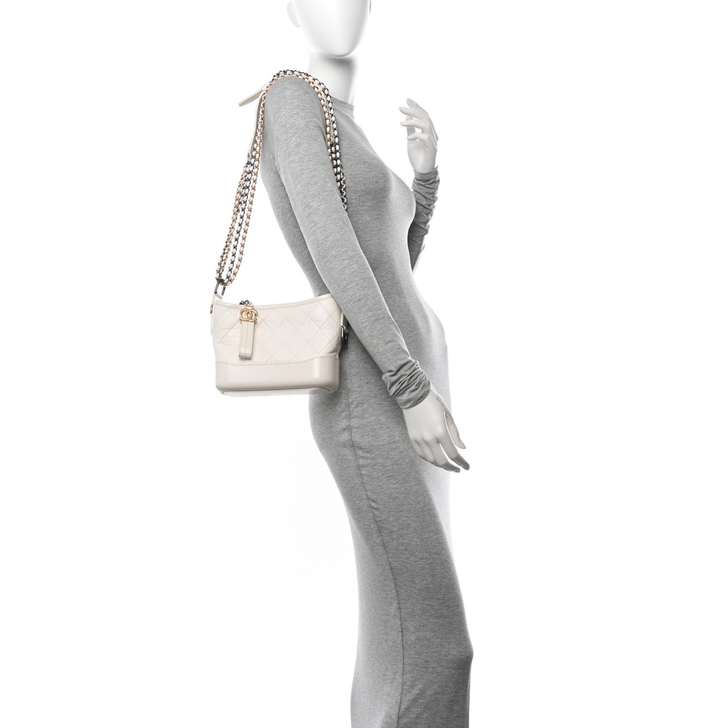 Aged Calfskin Quilted Small Gabrielle Hobo White