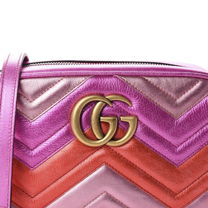 Gucci Laminated Nappa Matelasse Small GG Marmont Chain Shoulder Bag Fuxia Rosso Rosa 10 of 11