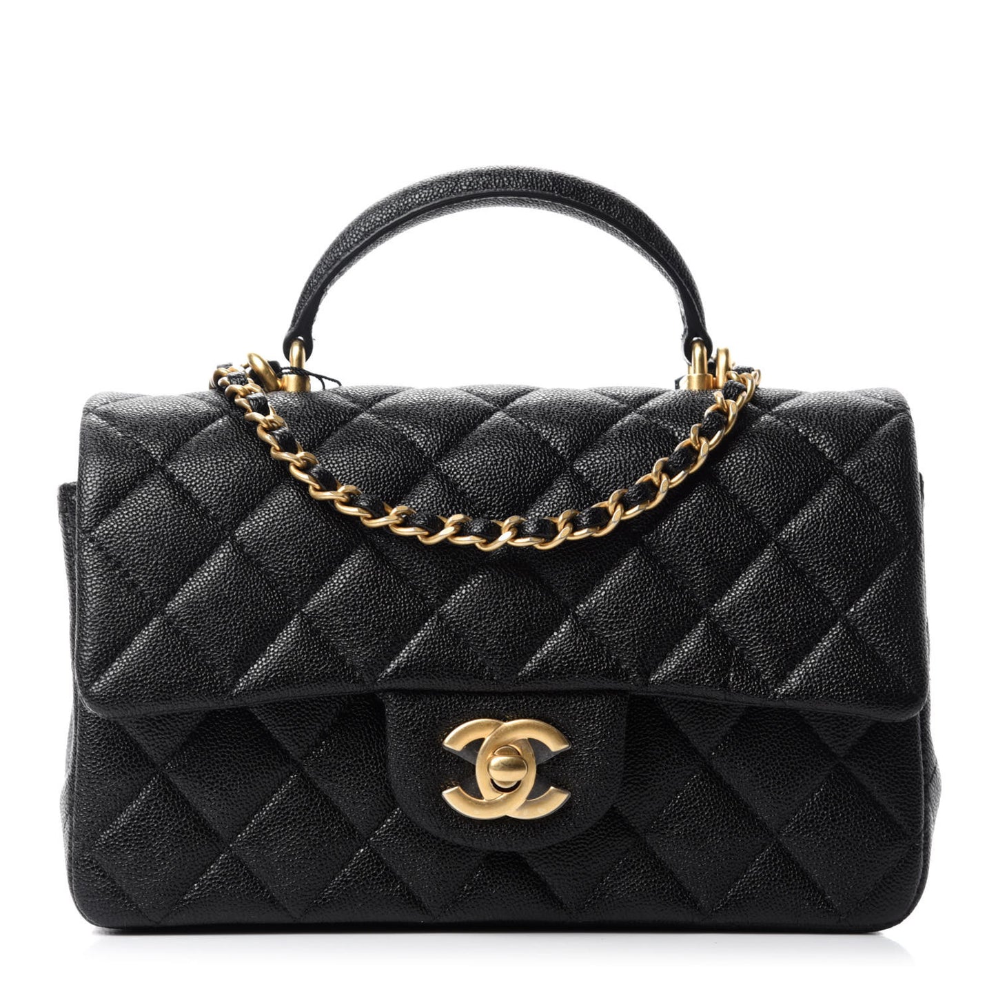 Caviar Quilted Mini Top Handle Rectangular Flap Black