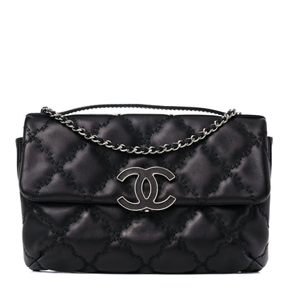Chanel Calfskin Quilted Double Stitch Hamptons Clutch with Chain Black 1 of 13