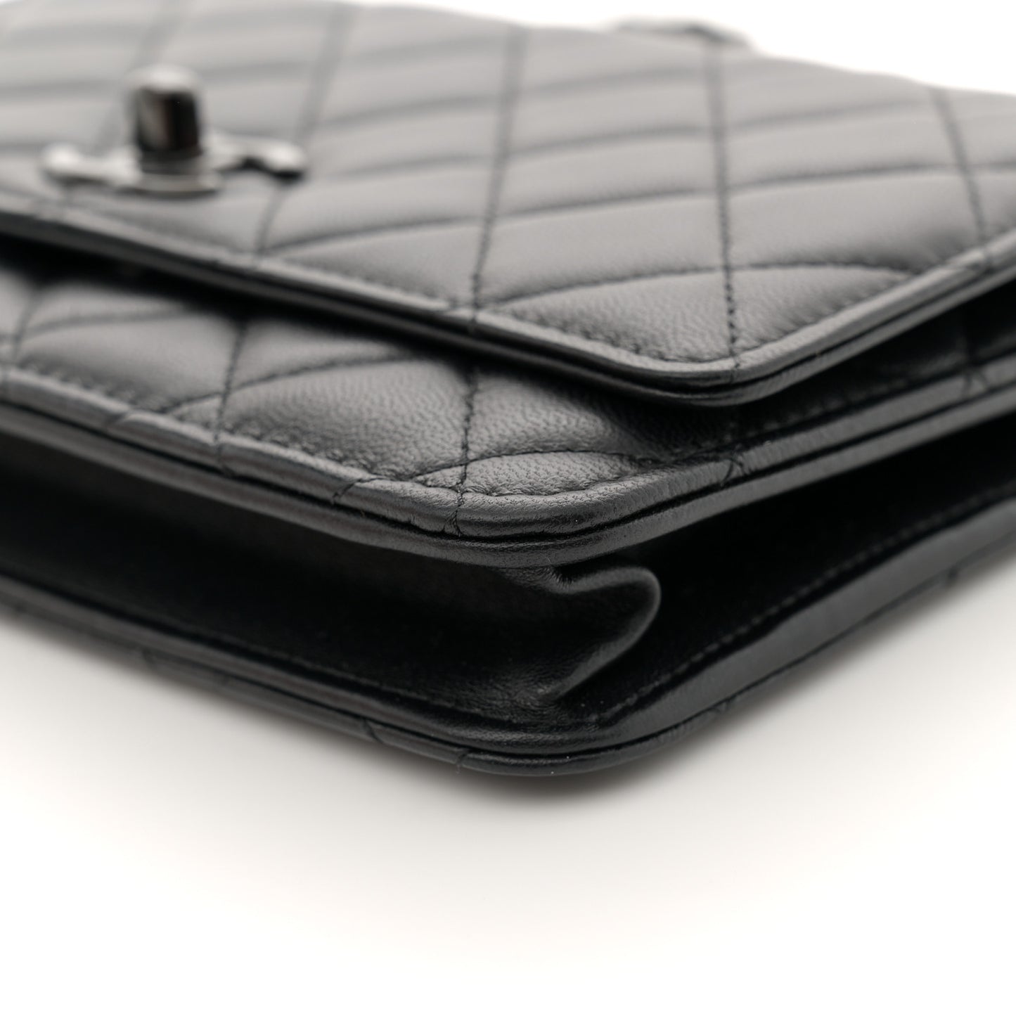 Lambskin Quilted Trendy CC Wallet On Chain WOC So Black