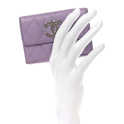 Chanel Caviar Quilted CC Logo Double Flap Wallet Light Purple 2 of 9
