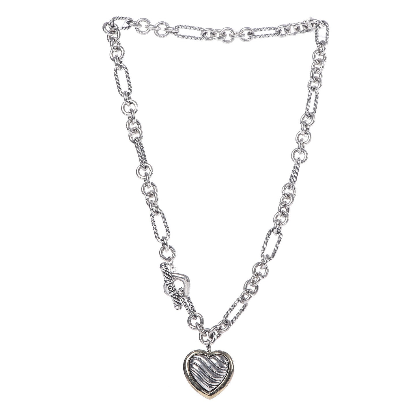 Sterling Silver 18K Yellow Gold Cable Heart Figaro Necklace
