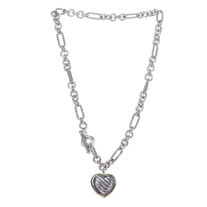 David Yurman Sterling Silver 18K Yellow Gold Cable Heart Figaro Necklace 3 of 5