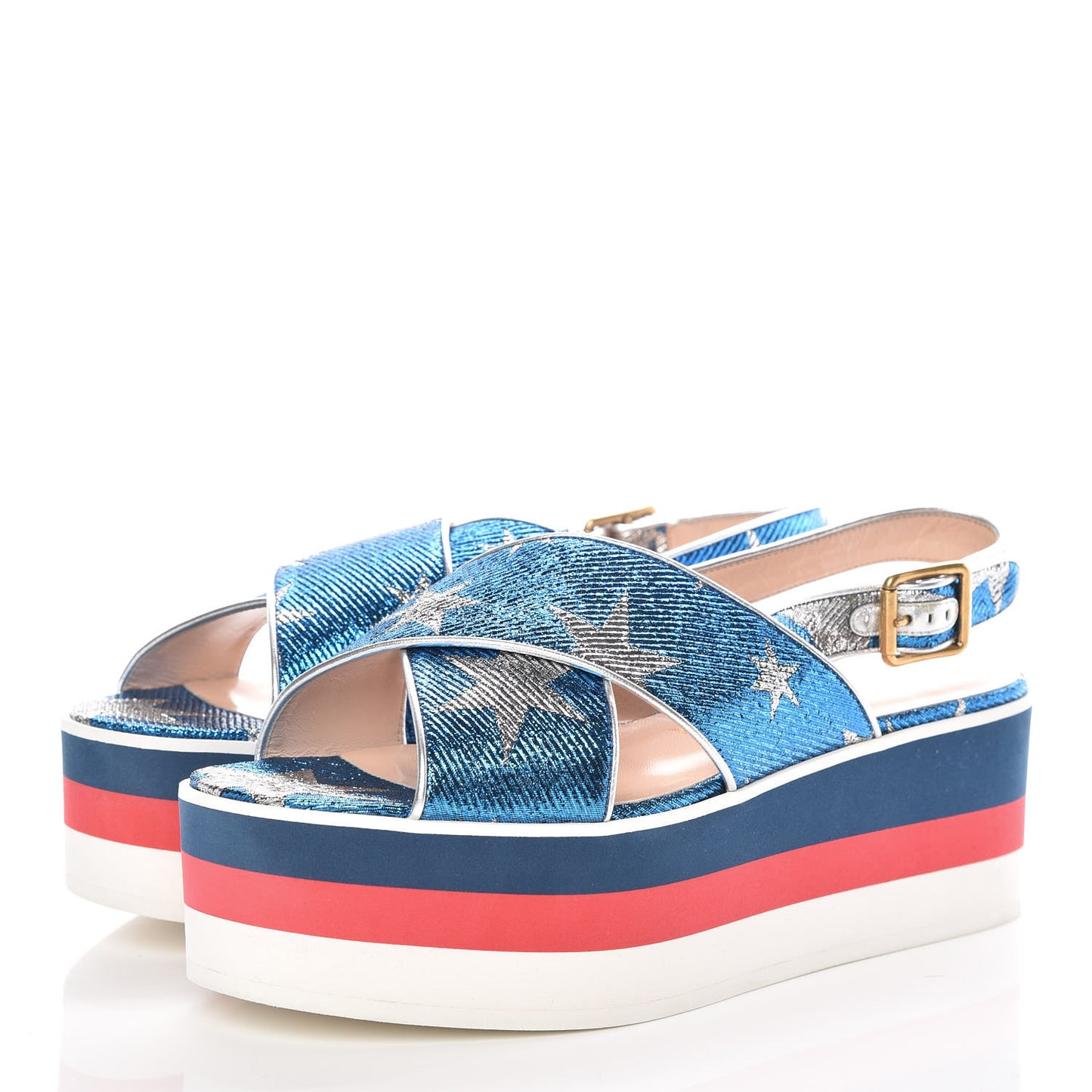 Lurex Starry Sky Crossover Platform Sandals 40 Bleuette Silver