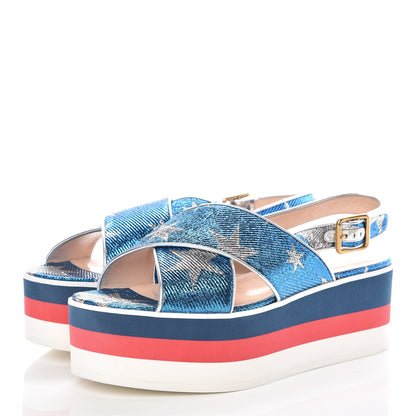Gucci Lurex Starry Sky Crossover Platform Sandals 40 Bleuette Silver 3 of 8