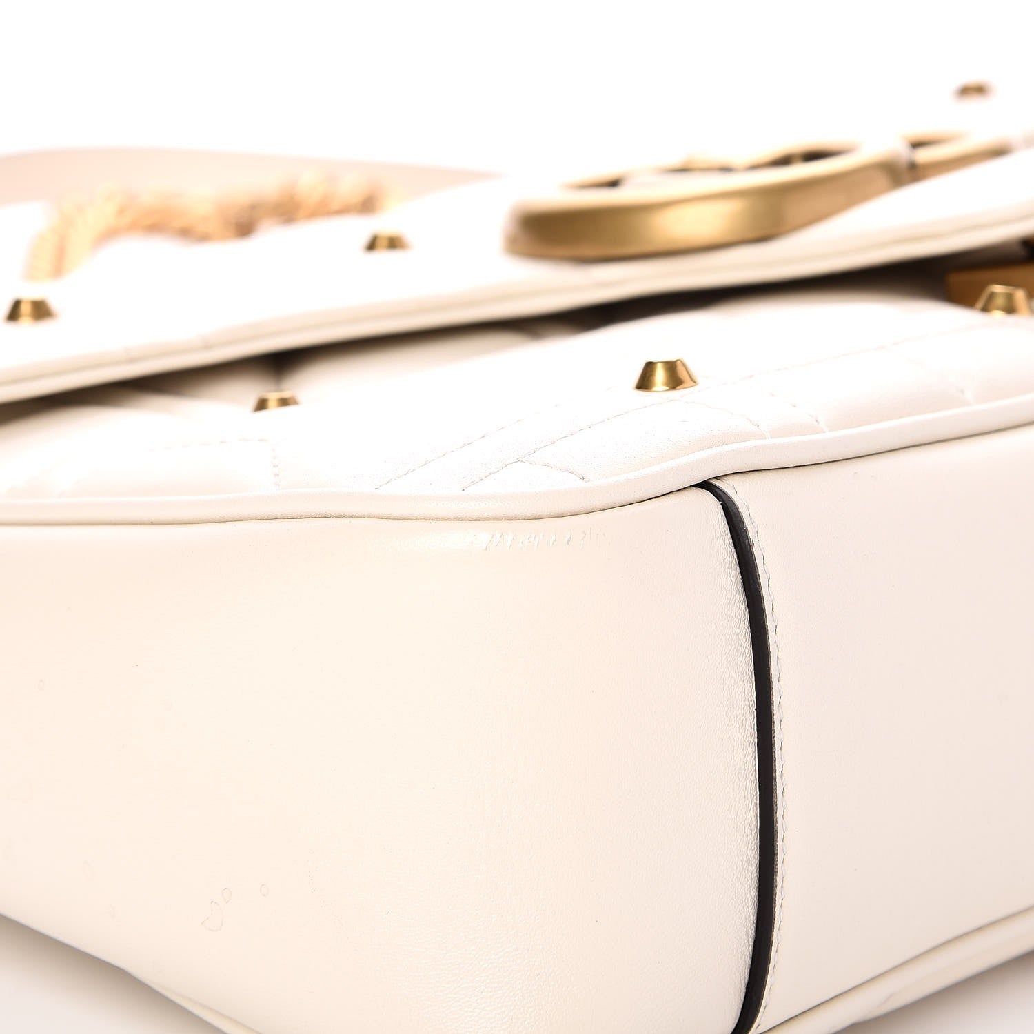 Gucci Calfskin Matelasse Studded Medium GG Marmont Shoulder Bag White 8 of 8