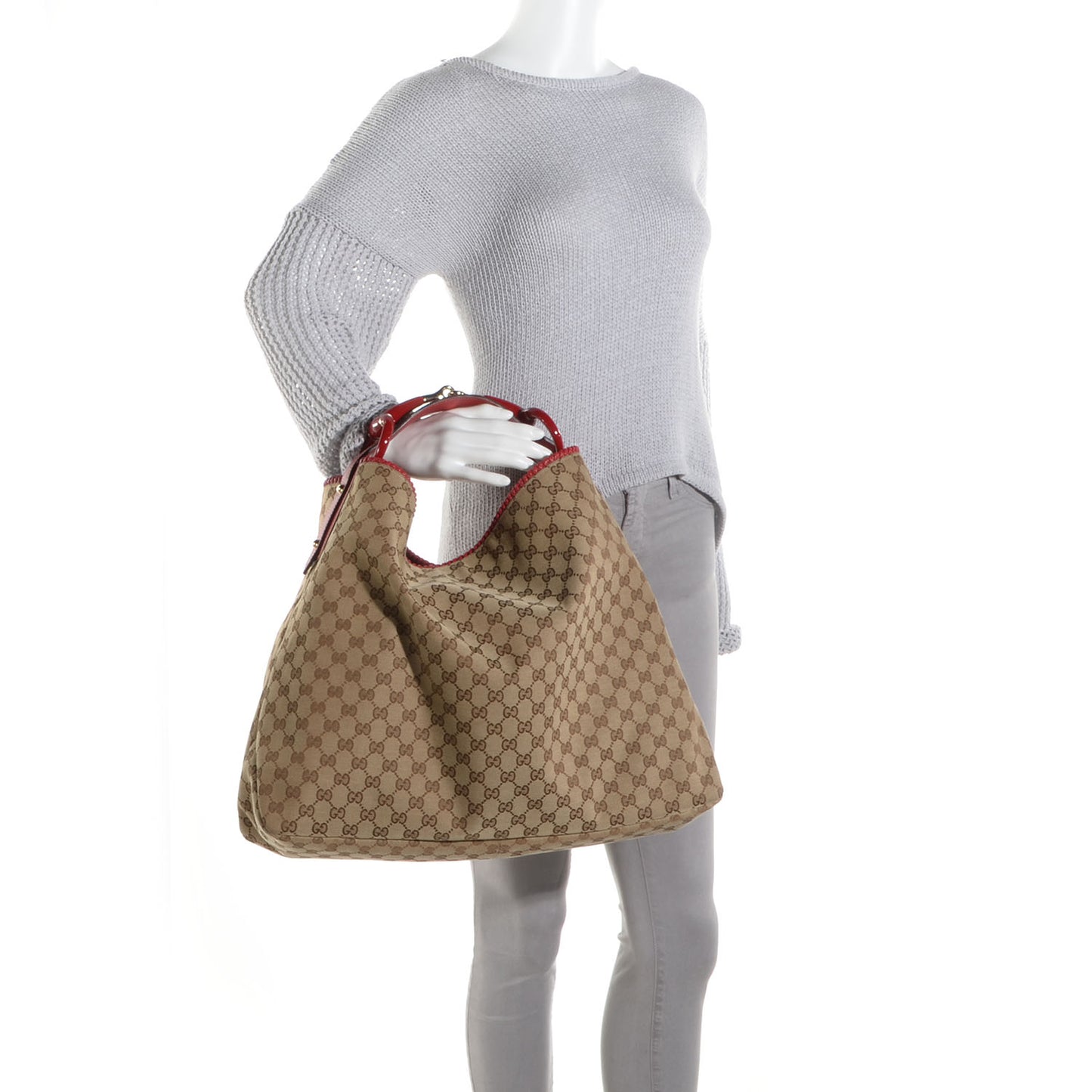 Monogram Large Horsebit Chain Hobo Red