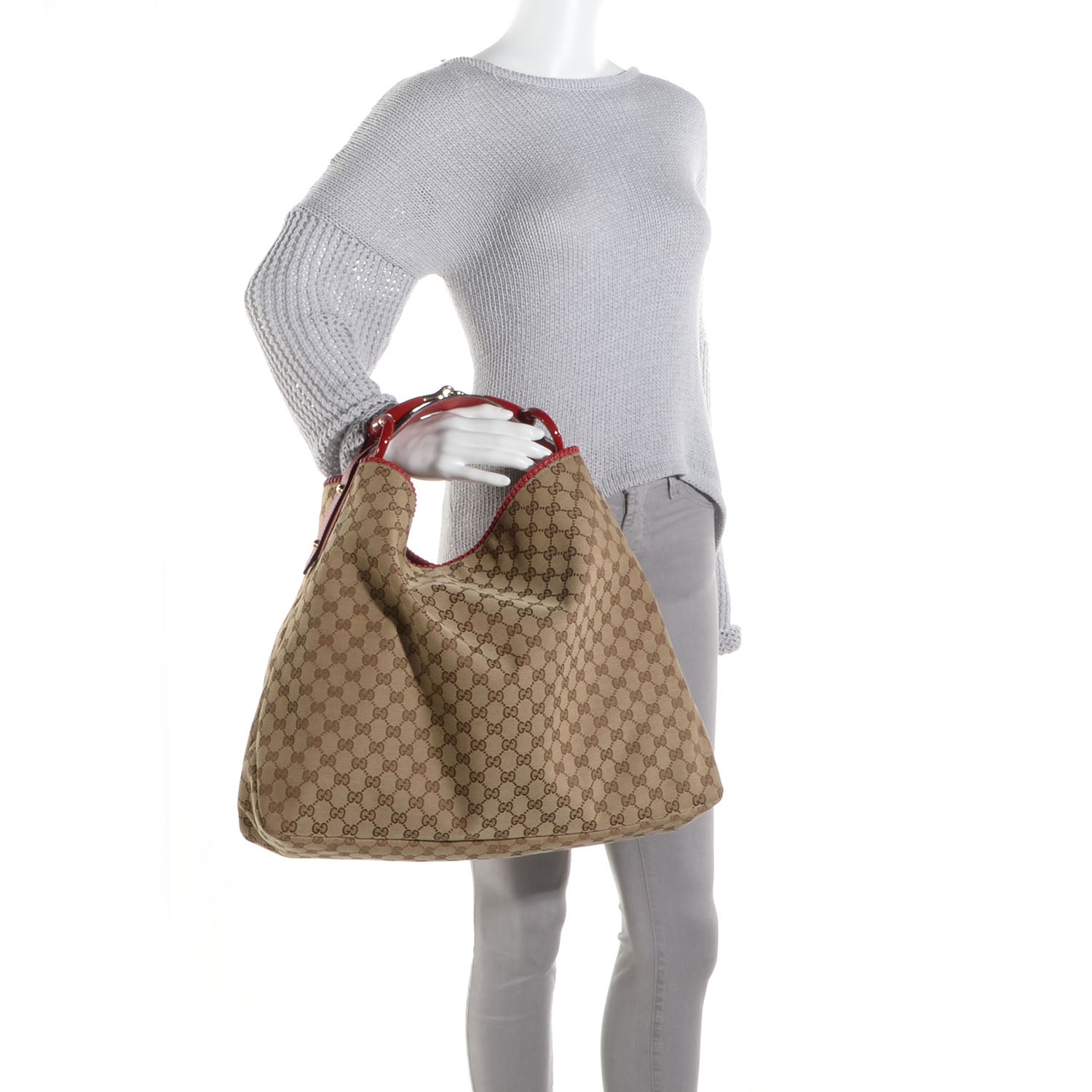 Gucci Monogram Large Horsebit Chain Hobo Red 2 of 7