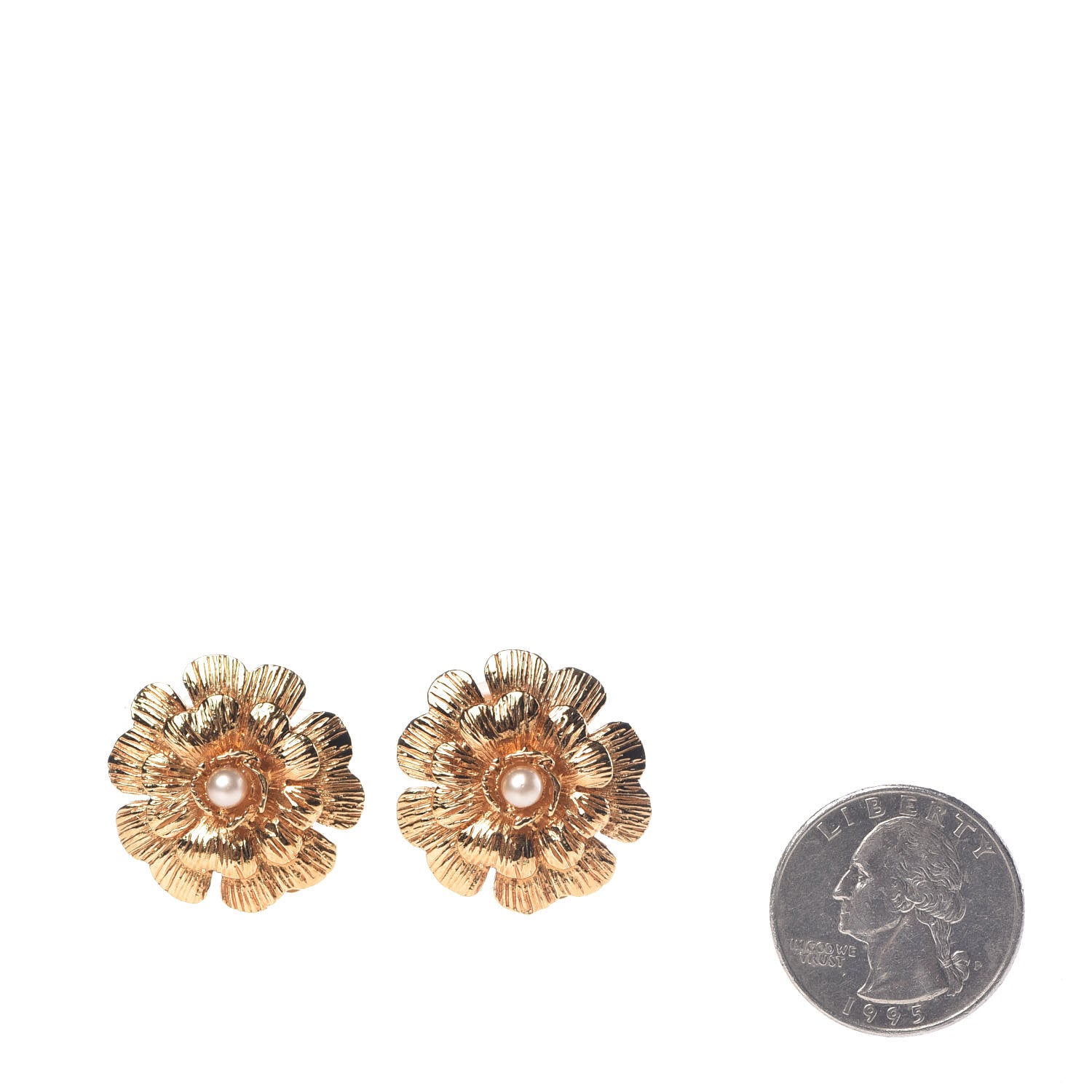 Chanel Pearl CC Flower Clip On Earrings Gold 2 of 5