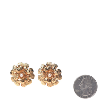 Chanel Pearl CC Flower Clip On Earrings Gold 2 of 5