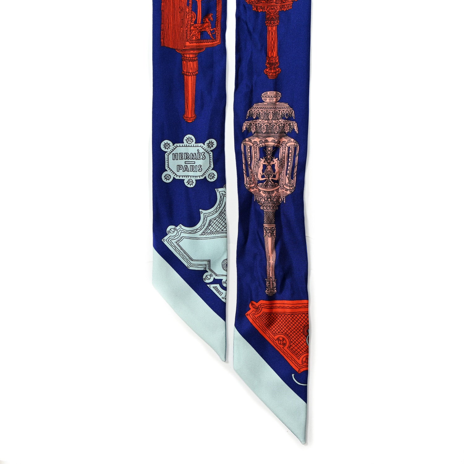 Hermes Silk Merveilleuses Lanternes Twilly Indigo Orange Bleu Glacier 2 of 5