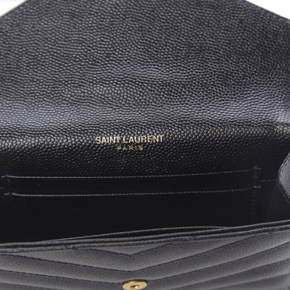 Saint Laurent Grain De Poudre Matelasse Chevron Small Monogram Envelope Wallet Black 8 of 10