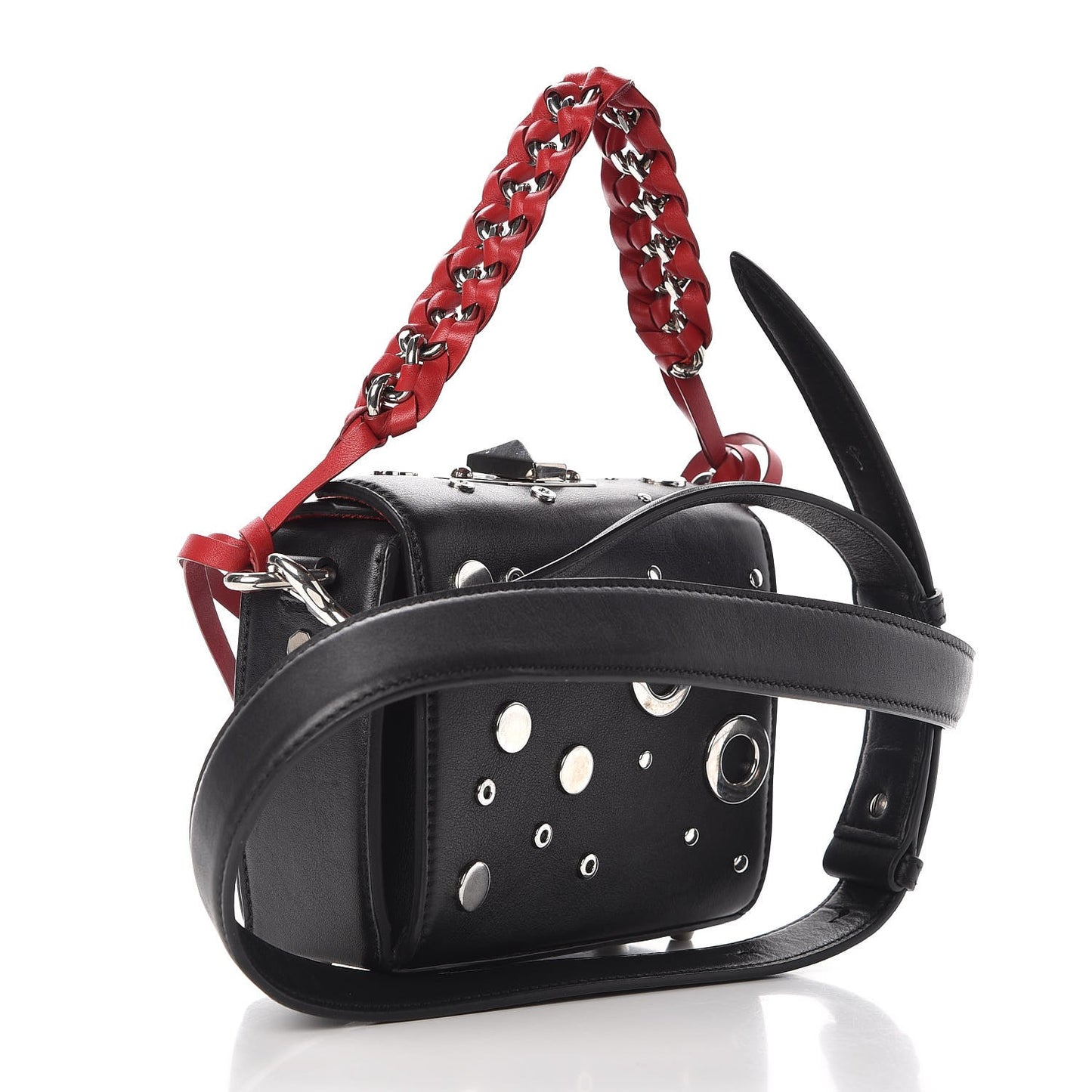 Calfskin Grommet Studded Box Shoulder Bag 19 Black
