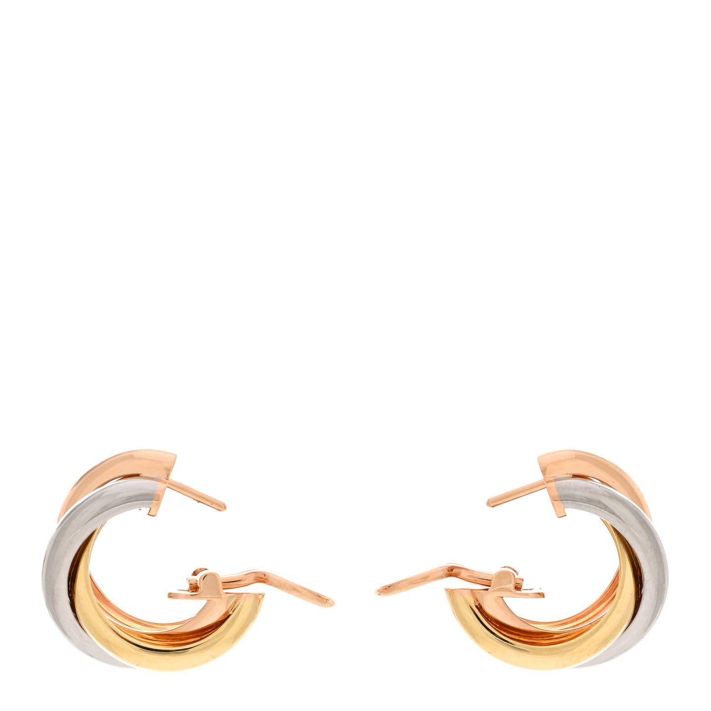 18K Pink Yellow White Gold Classic Trinity Hoop Earrings