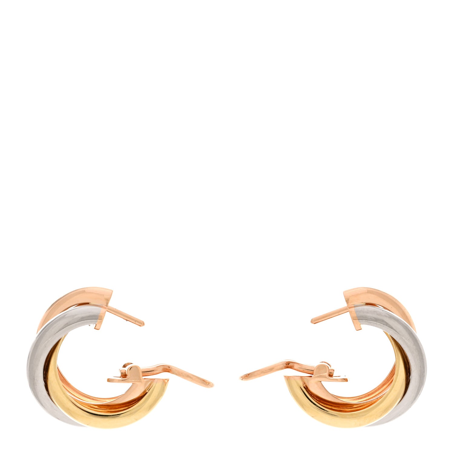Cartier 18K Pink Yellow White Gold Classic Trinity Hoop Earrings 3 of 5