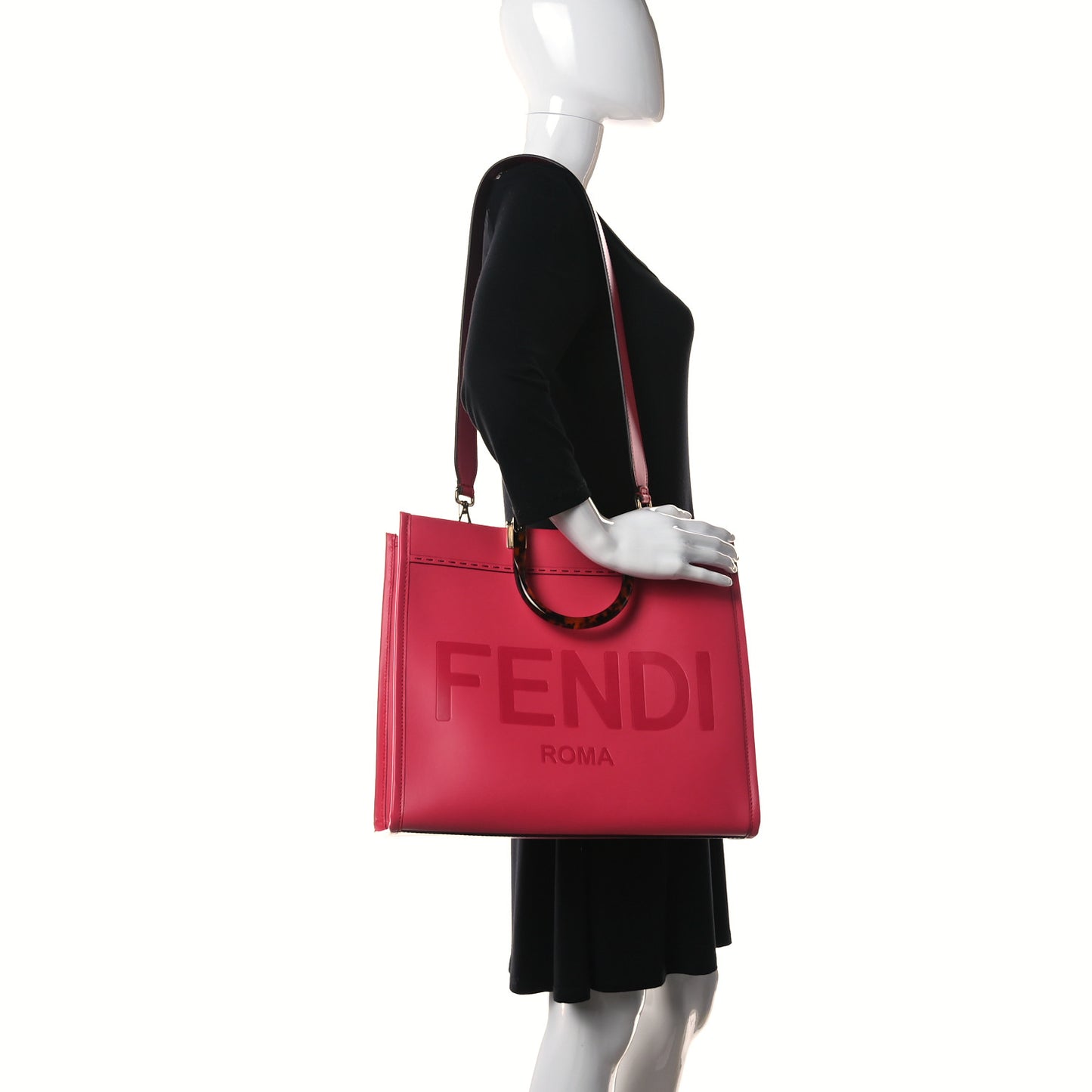 Vitello King Plexiglass Logo Embossed Medium Fendi Sunshine Shopper Tote Lampone