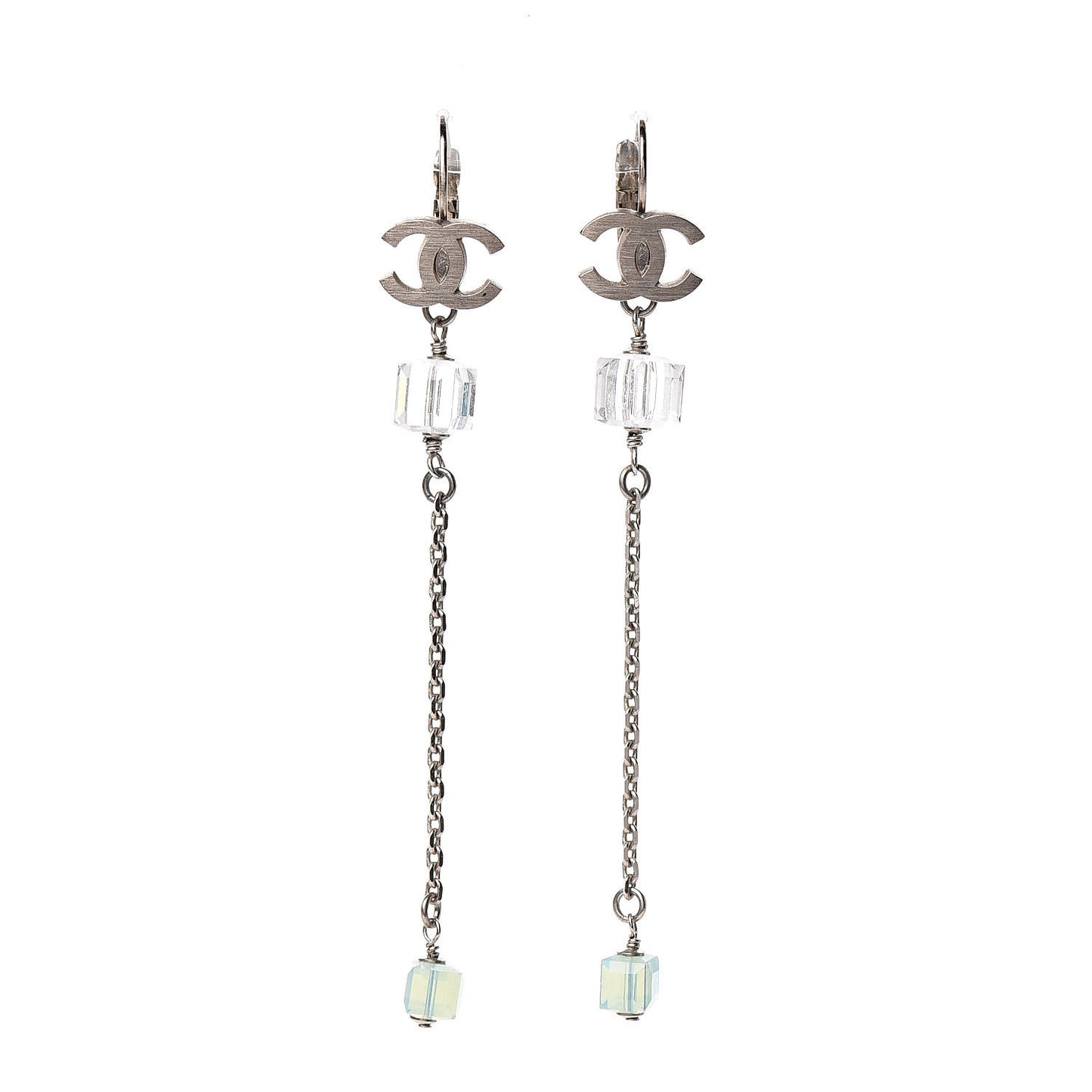 Crystal CC Dangle Earrings Silver Blue